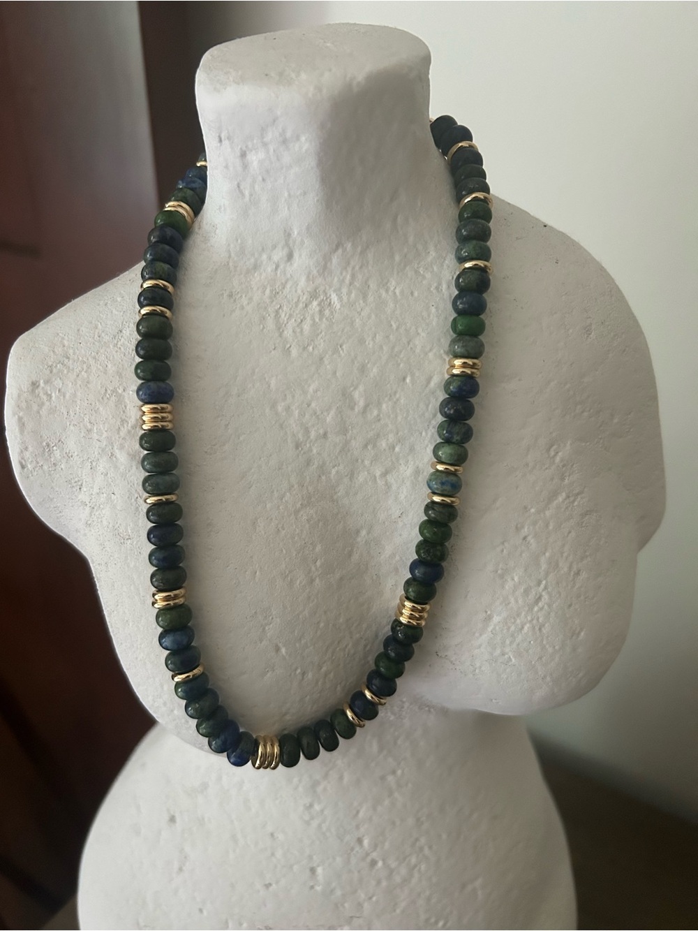 Jane Win Gold-Accent Green and Blue Beaded Necklace